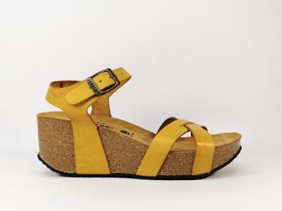Sandale compensée jaune tout cuir semelle bio PLAKTON So final pour femme