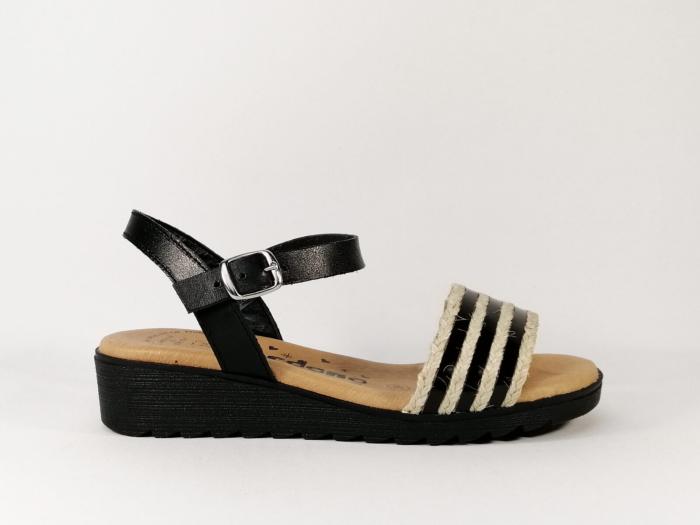 Sandale noir compensée en cuir fabriquée en Espagne JORDANA 3533 femme