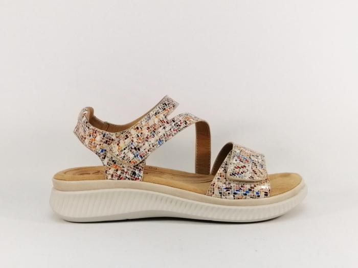 Sandale femme confortable et originale à velcro pour pied large ROMIKA 74R009200600 beige multi