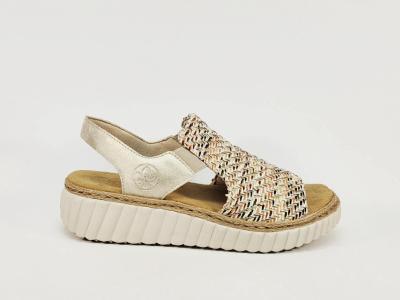 Sandale femme RIEKER 69276 pieds larges chic semelle confortable raphia à élastiques