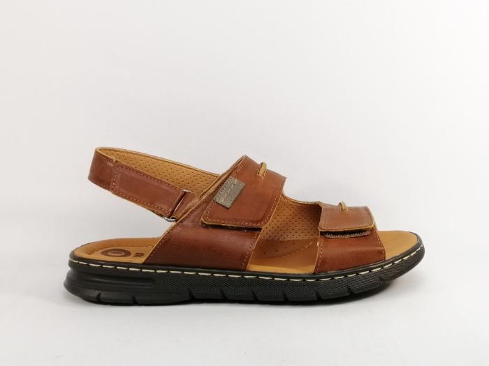 Sandale homme confortable cuir camel souple à velcro pieds larges ORLAND 25012