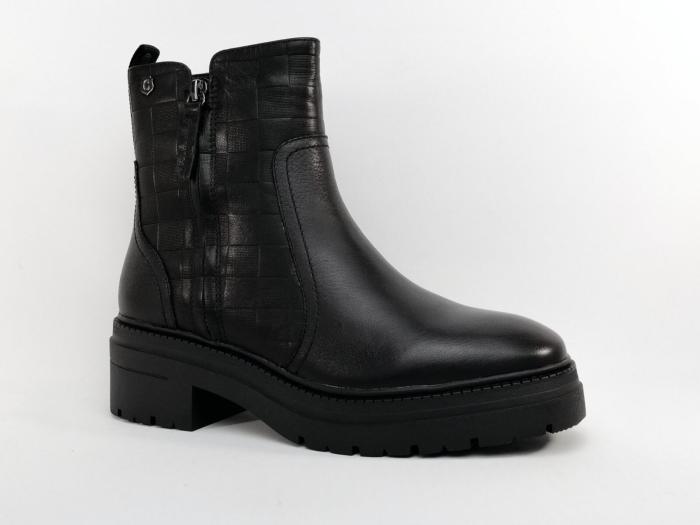 Bottine en cuir noir de qualité à talon CARMELA 68084 femme en destockage