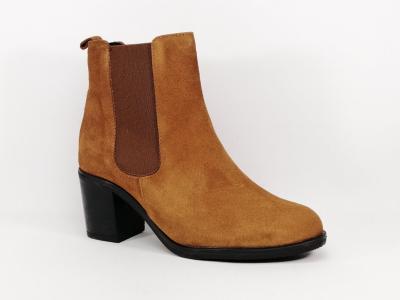 Bottine chelsea cuir nubuck camel à talon destockage JORDANA 15 femme fabrication Espagne