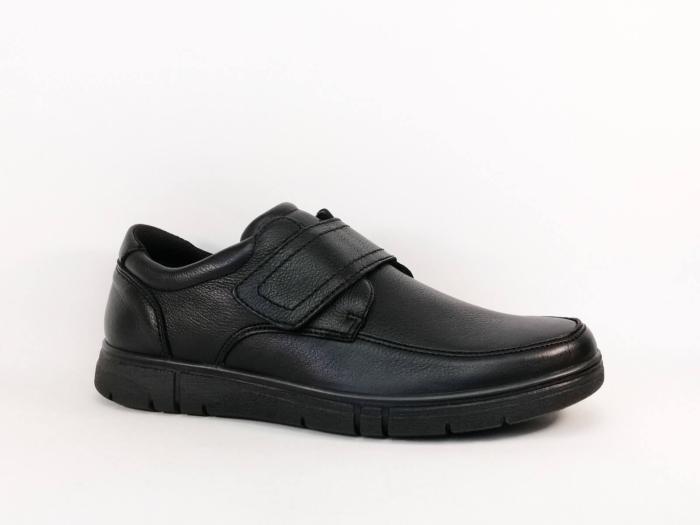 Chaussure homme pieds larges grand confort cuir noir à scratch destockage IMAC ARA 454125