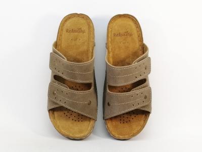 Mule femme confort semelle cuir à velcro kaki taupe tendance RELAXITY malalot à pas cher