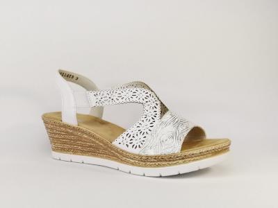 Sandale blanche compense trs confortable RIEKER 61916 pour femme