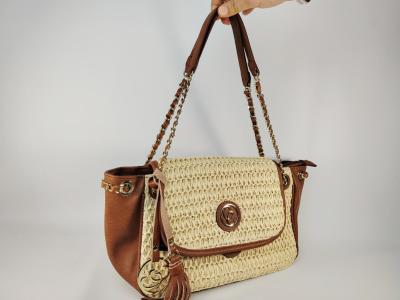 Sac épaule femme chic raphia beige camel en destockage CARMELA 186127 à pas cher
