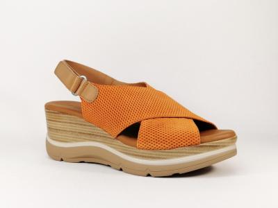 Sandale compensée cuir orange PAULA URBAN 3-300 fabrication Espagne