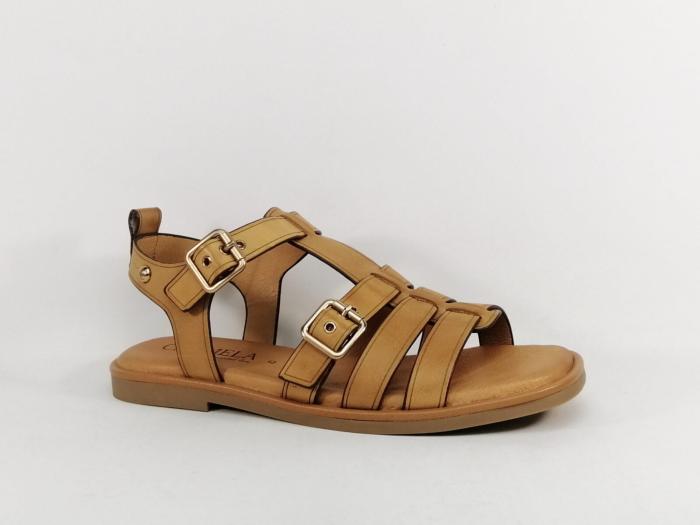 Sandale femme gladiateur spartiate cuir camel chic confortable destockage CARMELA 161398 à pas cher