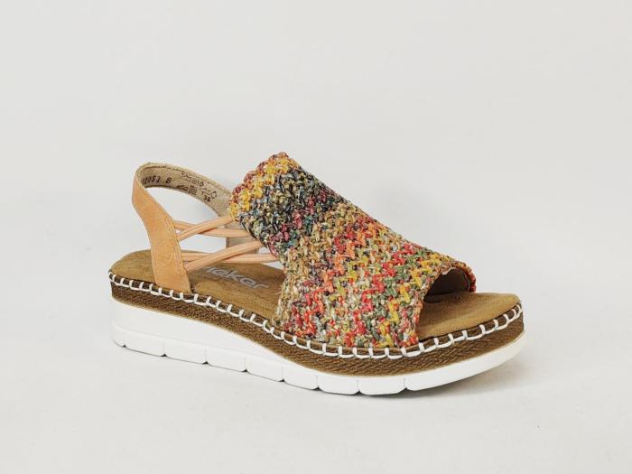 Sandale femme pied large chic semelle confortable RIEKER V1241 à élastiques