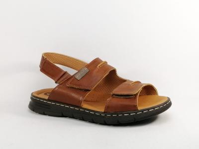 Sandale homme confortable cuir camel souple à velcro pieds larges ORLAND 25012