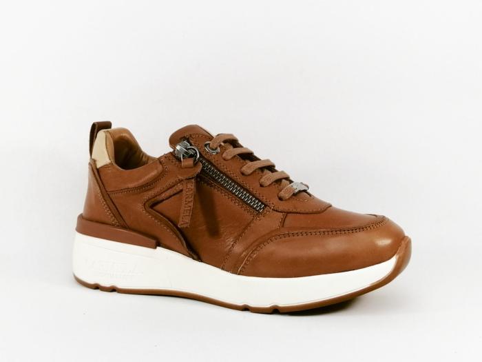 Sneakers femme cuir camel tendance confortable destockage CARMELA 160208 zip lacets