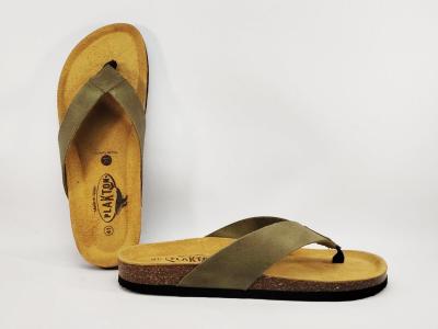 Tong homme cuir vert souple semelle confortable à mémoire de forme PLAKTON brandy pistacho