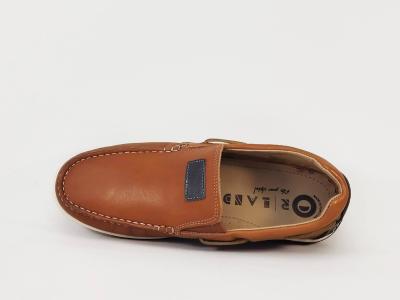 Chaussure bateau homme cuir souple camel pieds larges grand confort ORLAND 24053