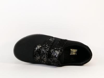 Chaussure pieds larges et sensibles femme très souple et confortable noir à velcro BOISSY 2291