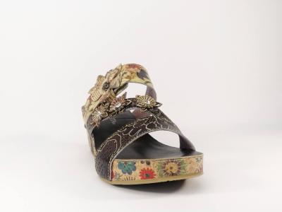 Mule compensée originale en cuir taupe à velcro LAURA VITA Facdiao pour femme