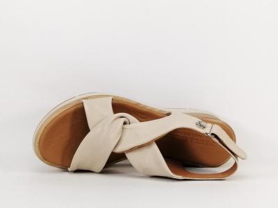 Sandale compensée femme grand confort tout cuir beige PAULA URBAN 27-574 Fabrication Espagne