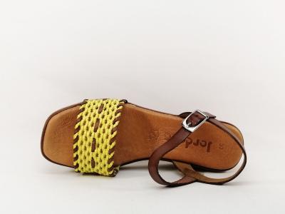 Sandale femme compensée tendance cuir jaune et camel JORDANA 3672