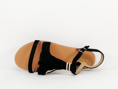 Sandale noire plate à frange en grande pointure femme CINK ME DM-HS759