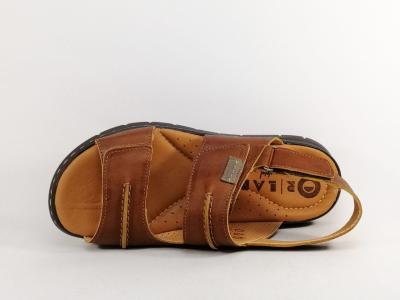 Sandale homme confortable cuir camel souple à velcro pieds larges ORLAND 25012