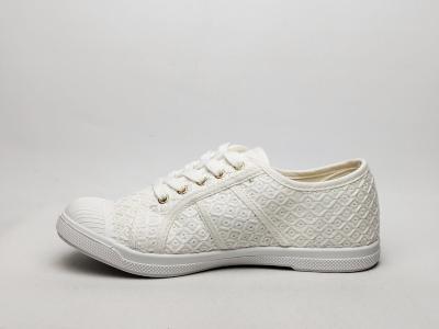 Basket blanche femme toile broderie chic destockage TROPEZIENNES clorinda à pas cher