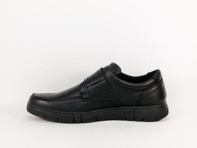 Chaussure homme pieds larges grand confort cuir noir à scratch destockage IMAC ARA 454125
