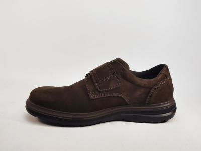 Chaussures homme pieds larges à scratch cuir marron grand confort destockage IMAC 851319 extra wide