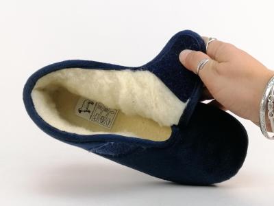 Chausson montant femme fourré laine à velcro SOCA 0471 marine chaud et confortable