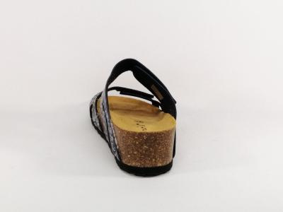 Mule compensée femme confortable à scratch destockage MORAN'S jaly noir pas cher semelle cuir