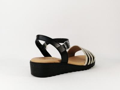 Sandale noir compensée en cuir fabriquée en Espagne JORDANA 3533 femme
