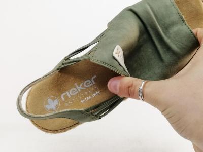 Sandale femme RIEKER 69262 pieds larges chic semelle confortable verte à élastiques