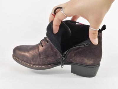 Bottine femme chic confortable et originale noire bronze RIEKER Y0830 à talon tendance