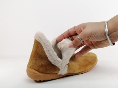 Chausson montant fourré femme velours camel SOCA 0355 fabrication Espagne