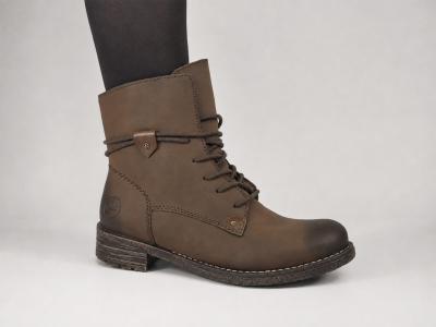 Bottine marron femme tendance confortable RIEKER 79442 souple, lacets et zip