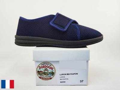 Chausson femme été pieds sensibles à scratch coton toile marine fabrication France BOSSI luron