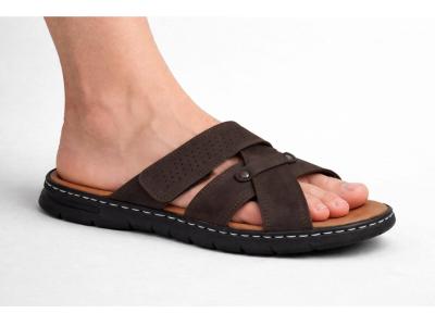 Mules homme cuir confortable pieds larges à scratch ORLAND 26083 marron