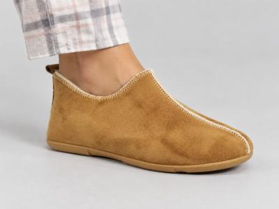 Pantoufle fourrée femme hiver velours camel confortable CHIC & RELAX OUF digeo digeis pure laine