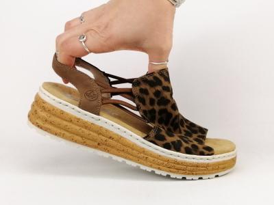 Sandale leopard femme chic confortable grande largeur RIEKER 62741-90 à élastiques