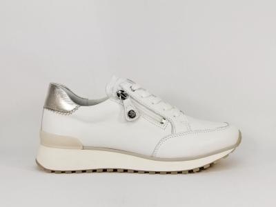 Basket grand confort femme pieds larges CAPRICE 23716 cuir souple blanc