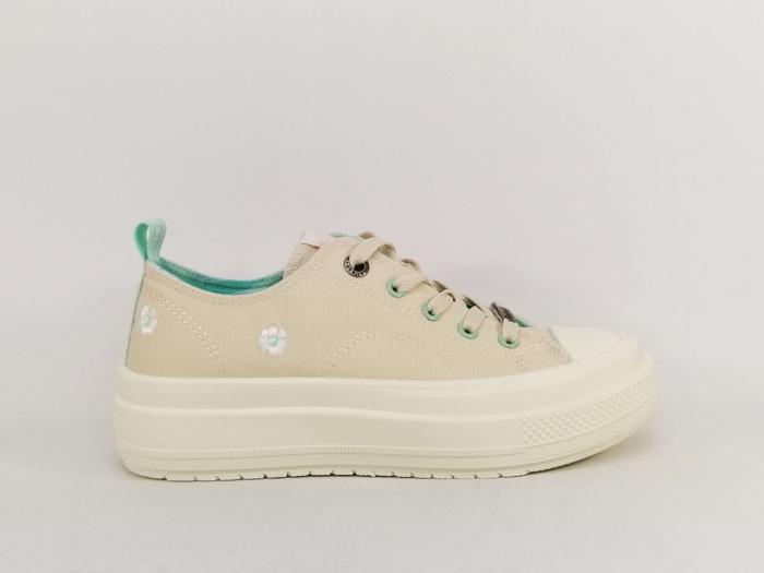 Basket femme originale toile beige tendance confortable destockage REFRESH 172562 pas cher