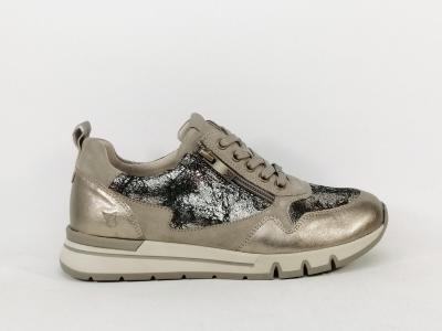 Baskets femme pieds larges confortable cuir taupe metallic CAPRICE 23757 largeur H