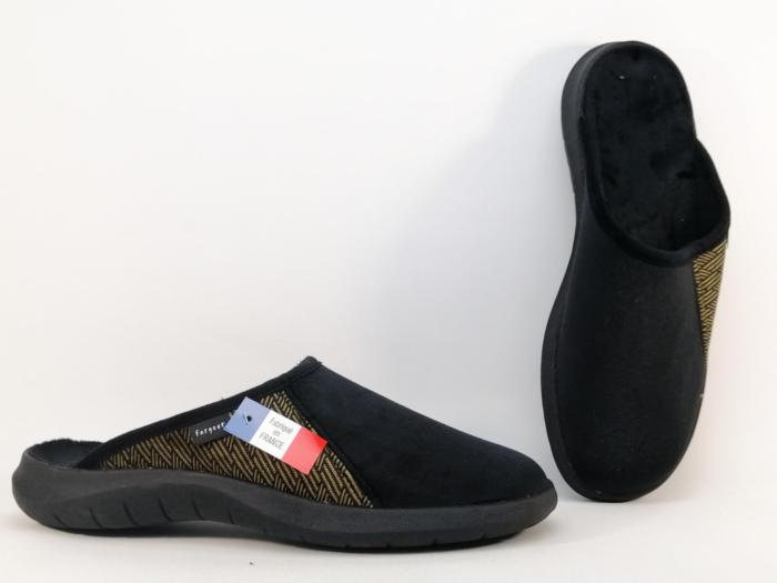 Chausson homme confortable velours noir jaune destockage FARGEOT eclatant fabrication France