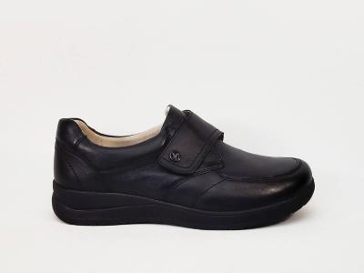 Chaussures femme pieds larges à scratch cuir noir largeur K confortable CAPRICE 24756