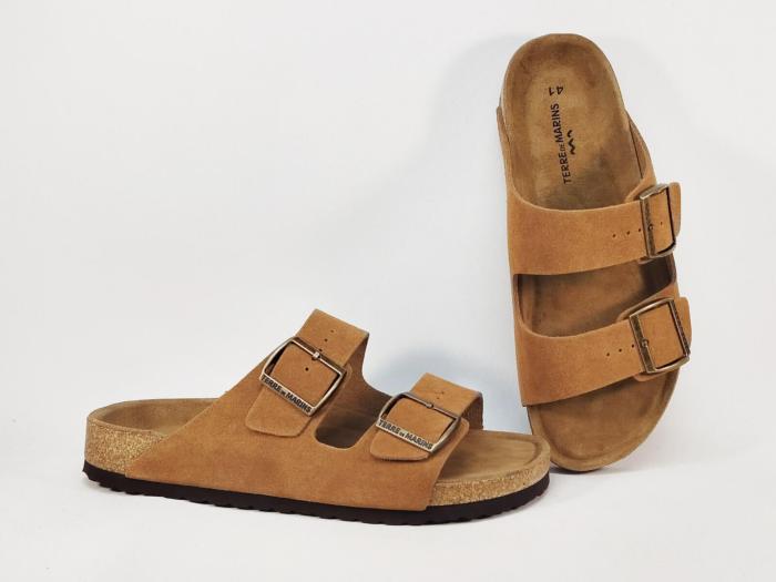 Claquette homme cuir cognac confortable tendance à pas cher TERRE DE MARINS bartino