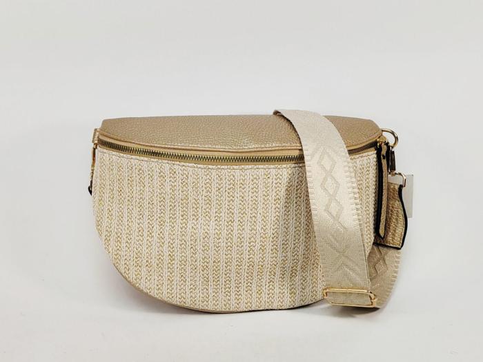 Sac banane femme pas cher chic doré raphia beige tendance MARO S12-26 light gold