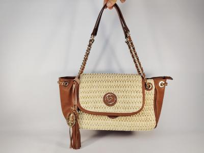 Sac �paule femme chic raphia beige camel en destockage CARMELA 186127 � pas cher