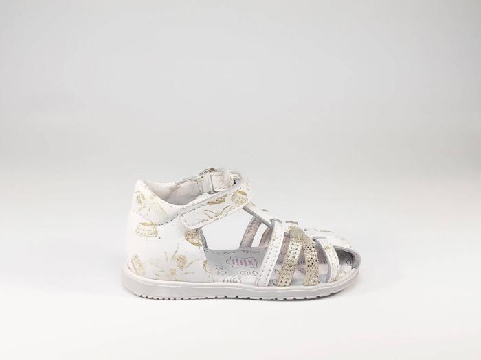 Sandale cuir blanc à scratch en destockage BOPY Rochelle pour fille