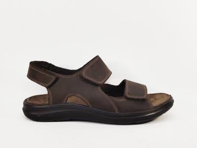 Sandale de marche homme confortable cuir marron à scratch destockage IMAC 753071