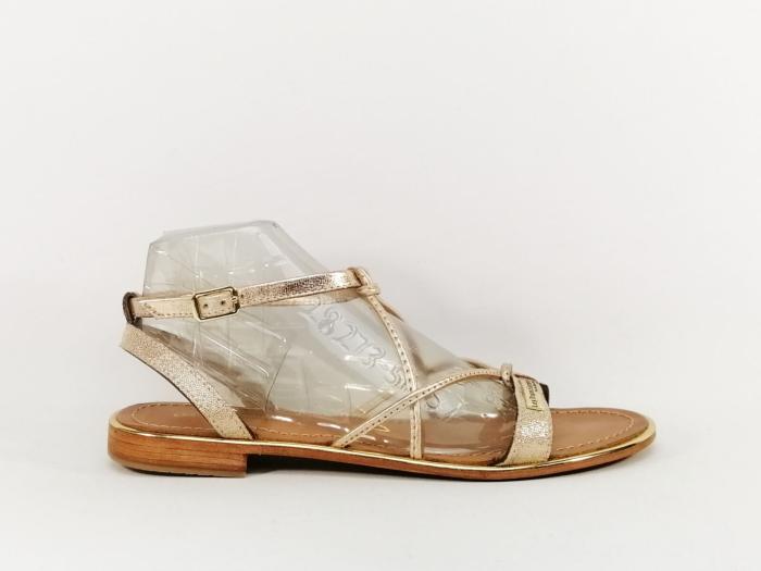 Sandale plate femme destockage TROPEZIENNES hirondel cuir or irisé à pas cher