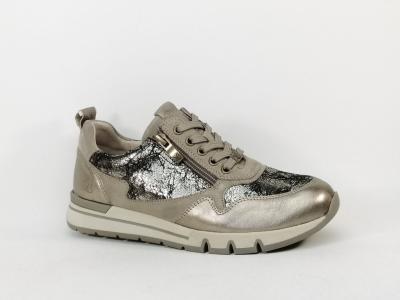 Baskets femme pieds larges confortable cuir taupe metallic CAPRICE 23757 largeur H